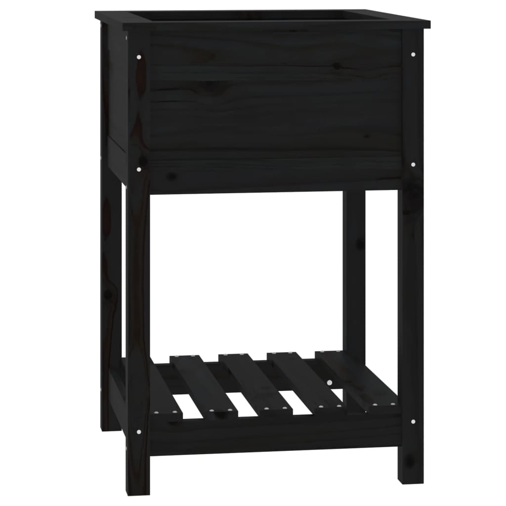 Fioriera con Mensola Nera 54x54x81 cm in Legno Massello di Pino | homemem39