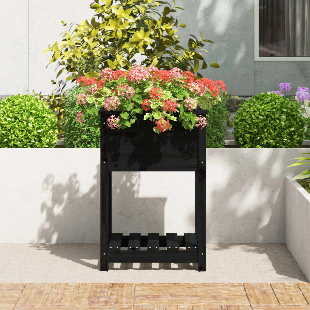Fioriera con Mensola Nera 54x54x81 cm in Legno Massello di Pino | homemem39
