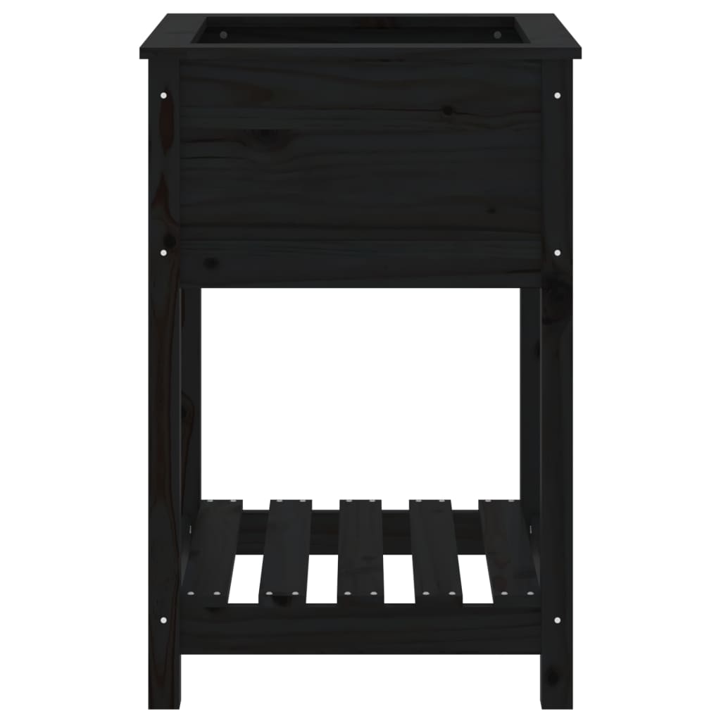 Fioriera con Mensola Nera 54x54x81 cm in Legno Massello di Pino | homemem39