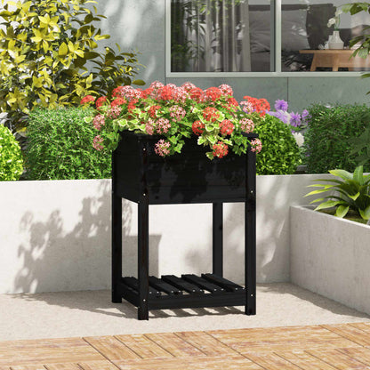 Fioriera con Mensola Nera 54x54x81 cm in Legno Massello di Pino | homemem39