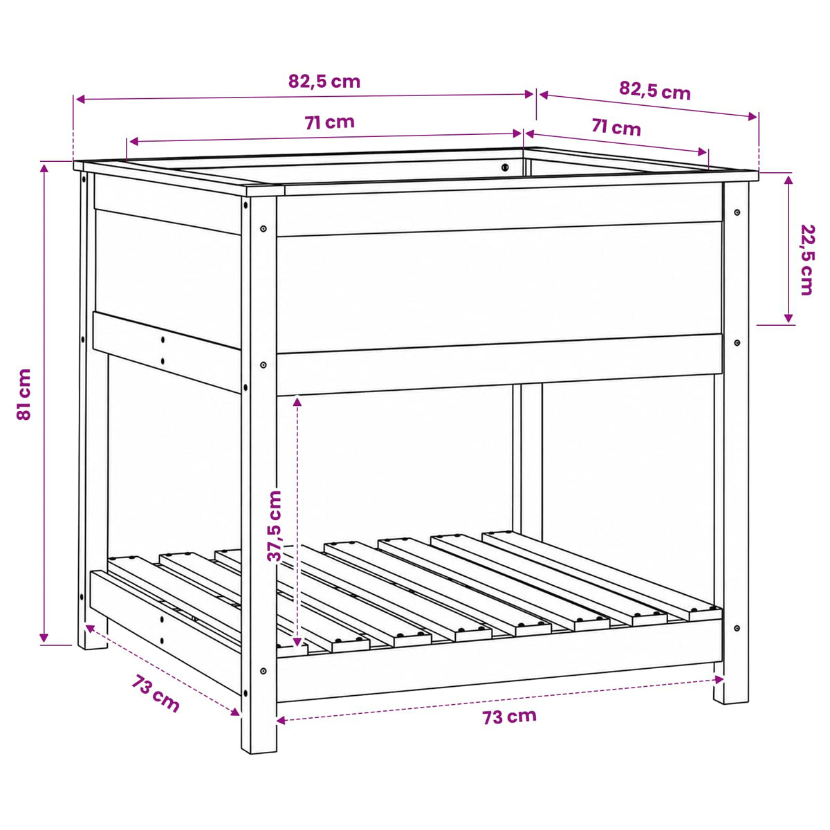 Fioriera con Mensola Bianca 82,5x82,5x81 cm Legno Massello Pino
