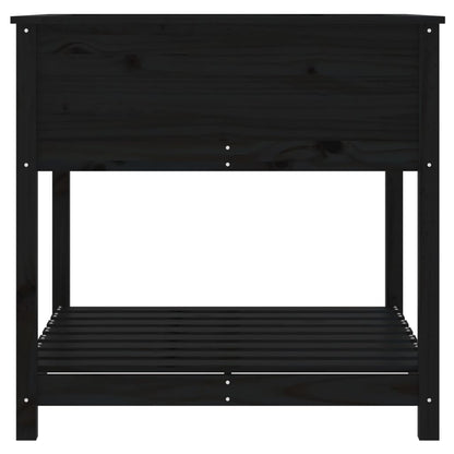 Fioriera con Mensola Nera 82,5x82,5x81cm Legno Massello di Pino - homemem39