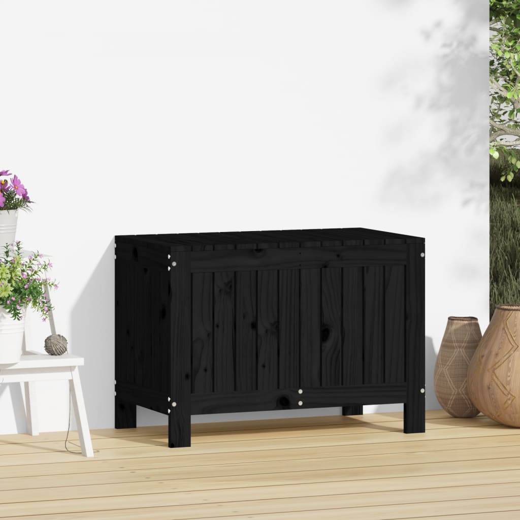 Contenitore da Giardino Nero 76x42,5x54 cm Legno Massello Pino