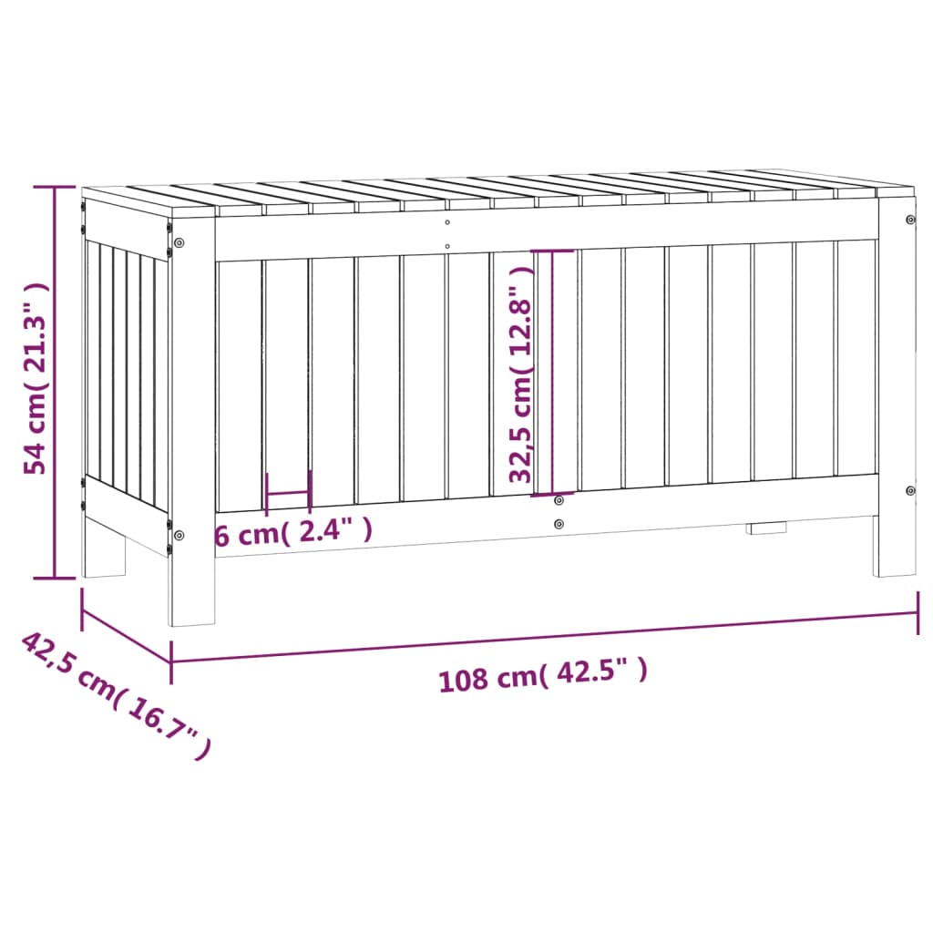 Contenitore Giardino Grigio 108x42,5x54 cm Legno Massello Pino