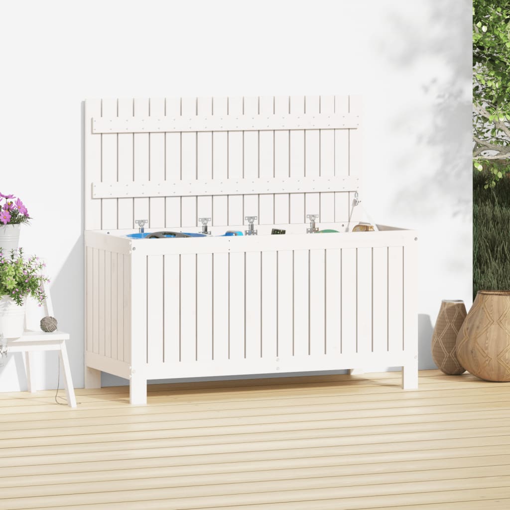 Contenitore da Giardino Bianco 115x49x60 cm Legno Massello Pino - homemem39
