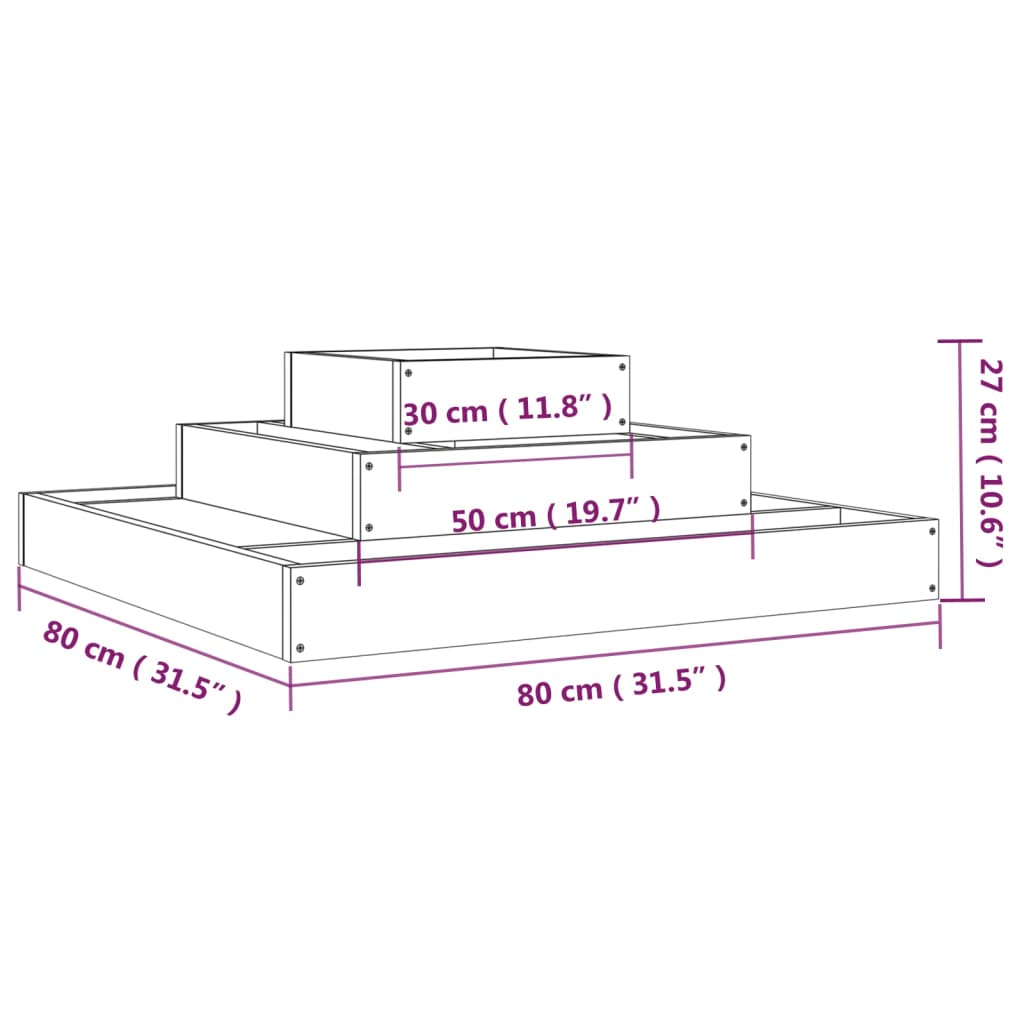 Fioriera Nera 80x80x27 cm in Legno Massello di Pino | homemem39