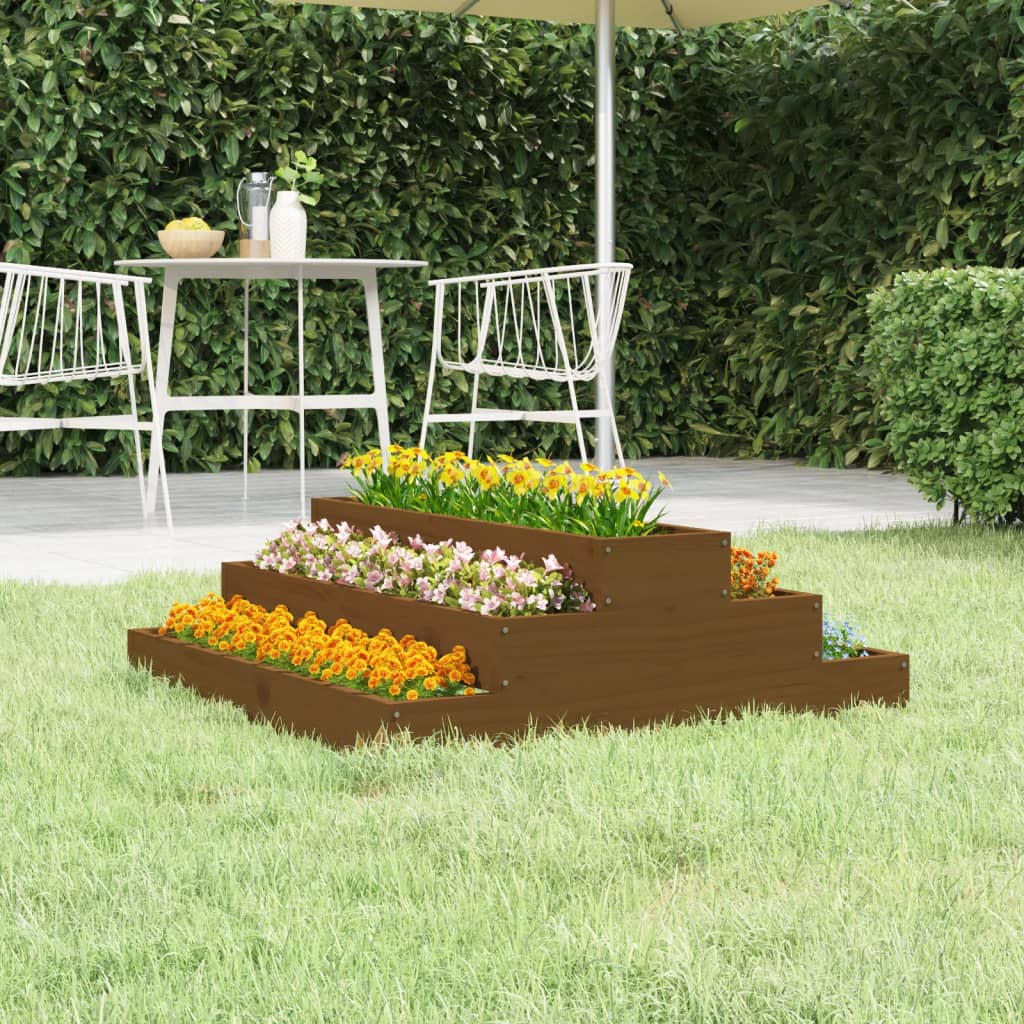 Fioriera Marrone Ambra 80x80x27 cm in Legno Massello di Pino | homemem39