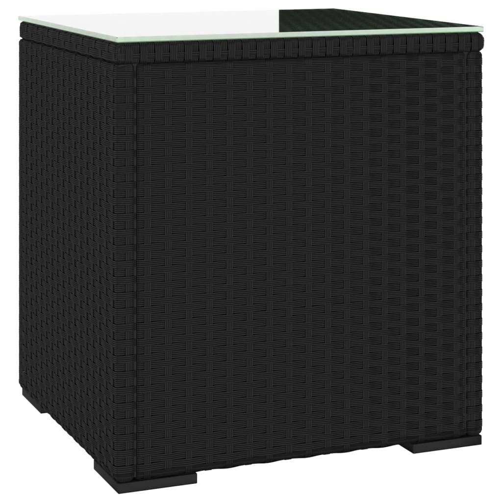 Tavolino Nero 40x37x40,5 cm Polyrattan e Vetro Temperato