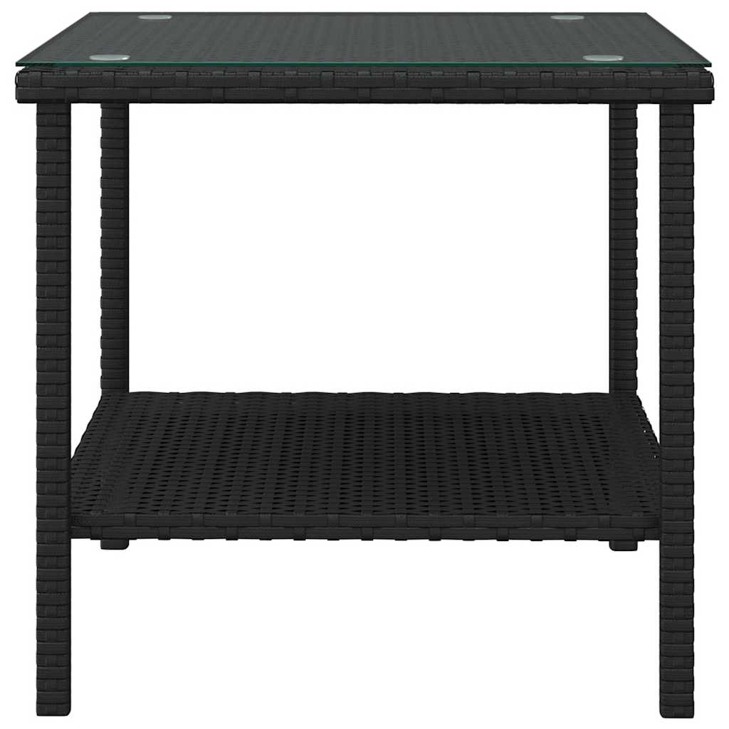 Tavolino Nero 45x45x45 cm Polyrattan e Vetro Temperato | homemem39