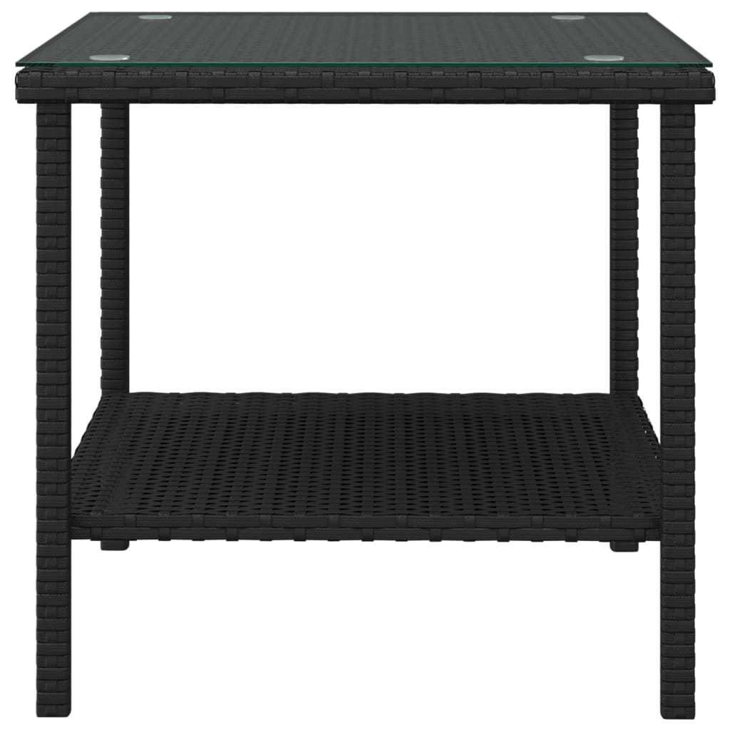 Tavolino Nero 45x45x45 cm Polyrattan e Vetro Temperato - homemem39