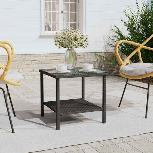 Tavolino Nero 45x45x45 cm Polyrattan e Vetro Temperato | homemem39
