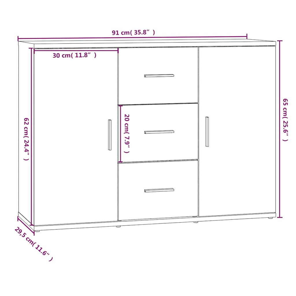 Credenza Rovere Fumo 91x29,5x65 cm in Legno Multistrato