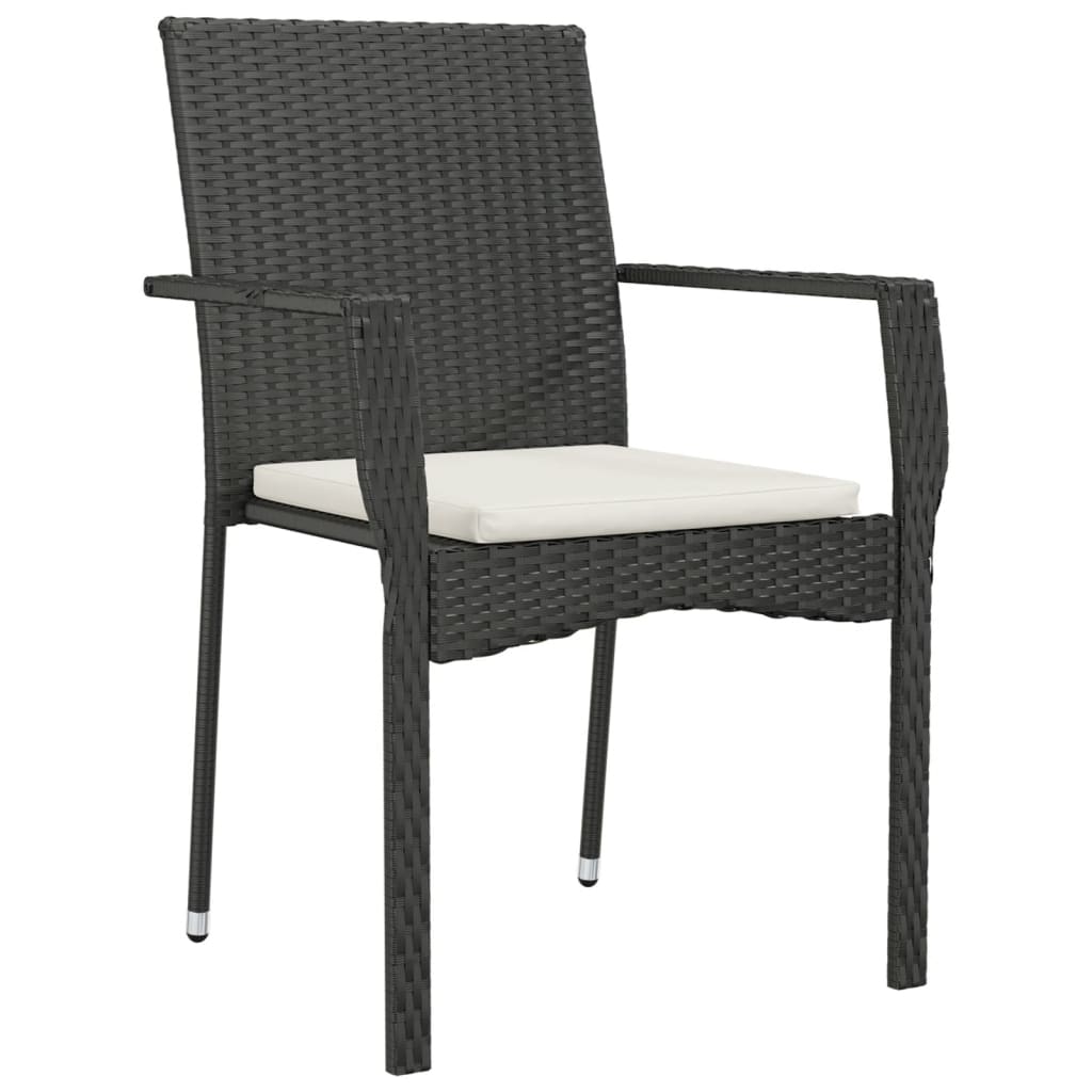 Sedie da Giardino con Cuscini 4 pz in Polyrattan Nere