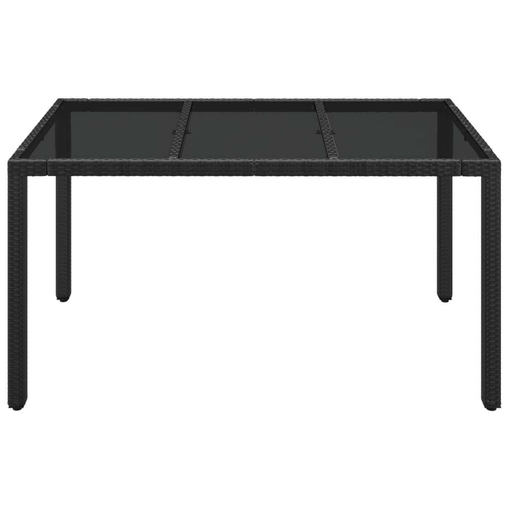Tavolo da Giardino Piano in Vetro Nero 150x90x75 cm Polyrattan - homemem39