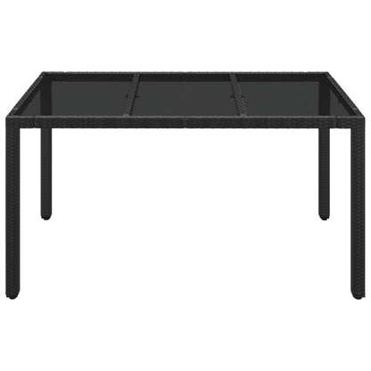 Tavolo da Giardino Piano in Vetro Nero 150x90x75 cm Polyrattan - homemem39