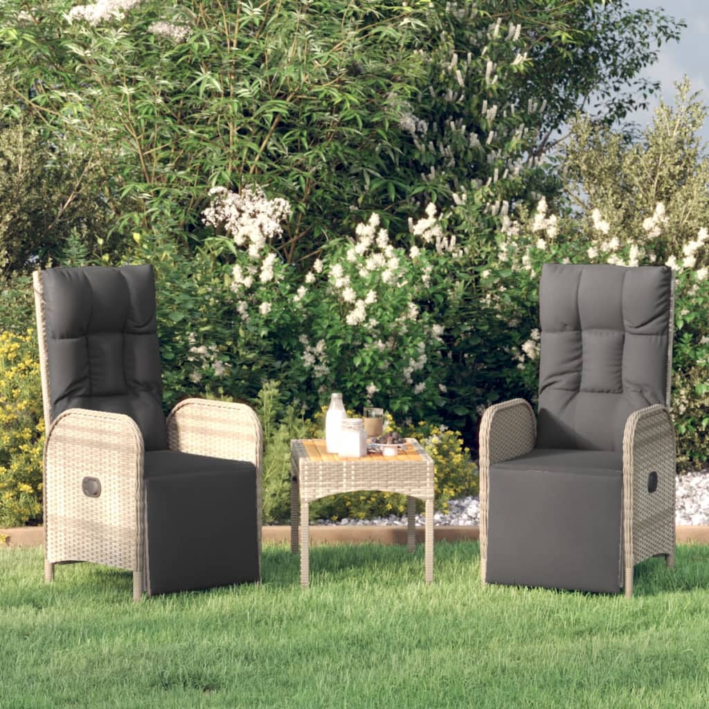 Sedie Reclinabili da Giardino 2 pz con Tavolo Grigio Polyrattan - homemem39