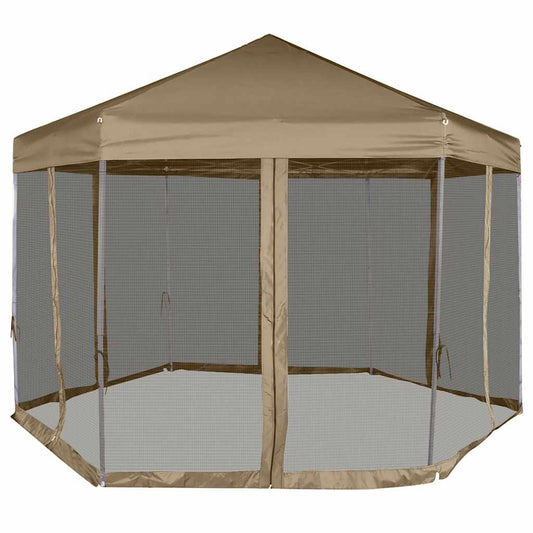 Tendone Esagono Pop-Up Pareti Laterali 3,6x3,1m Tortora 220g/m² | homemem39
