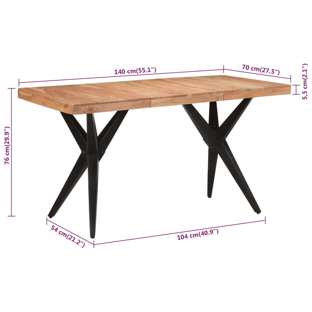 Tavolo da Pranzo Nero 140x70x76 cm in Legno Massello di Acacia | homemem39