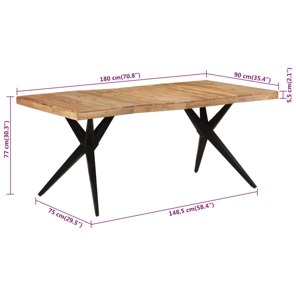 Tavolo da Pranzo Nero 180x90x77 cm in Legno Massello d'Acacia | homemem39