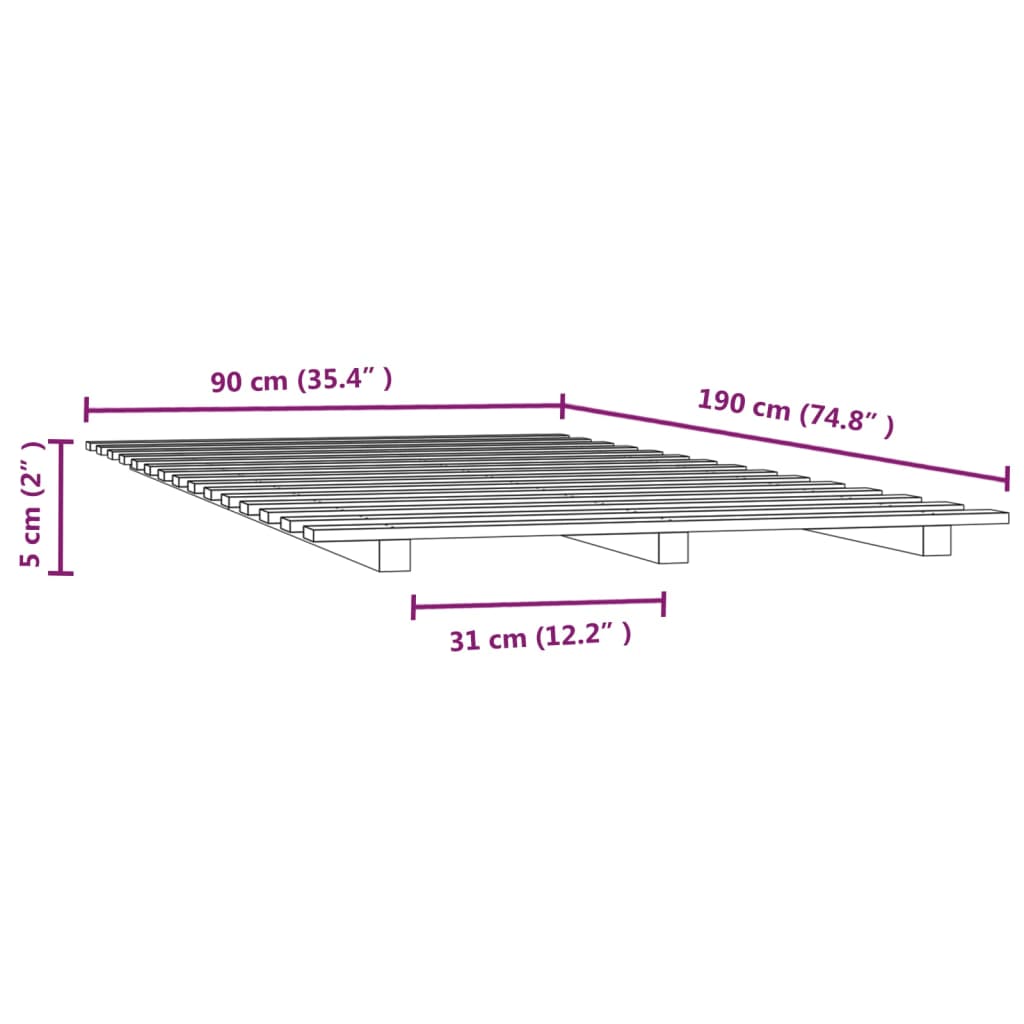 Bed frame 90x190 cm in solid pine wood