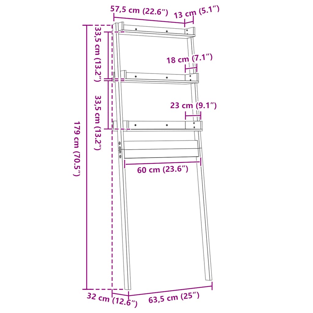 Rastrelliera da Bagno Bianca 63,5x32x179 cm Legno Massello Pino - homemem39