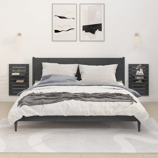 Mensole da Letto a Parete 2 pz Grigio Legno Massello di Pino | homemem39
