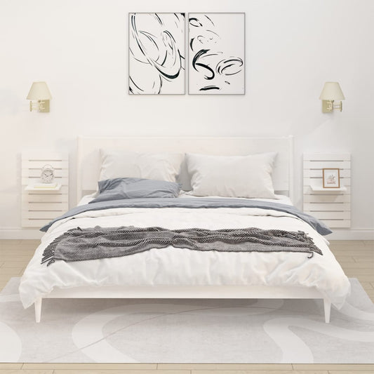 Mensole da Letto a Parete 2 pz Bianco Legno Massello di Pino | homemem39