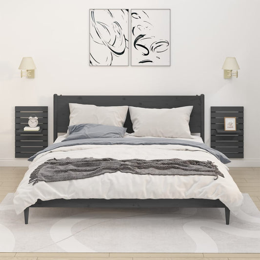 Mensole da Letto a Parete 2 pz Grigio Legno Massello di Pino | homemem39