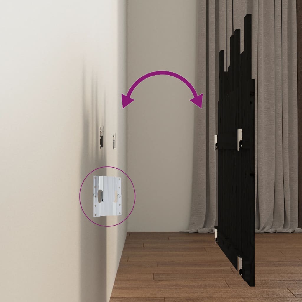 Testiera da Parete Nera 95,5x3x80 cm in Legno Massello di Pino - homemem39