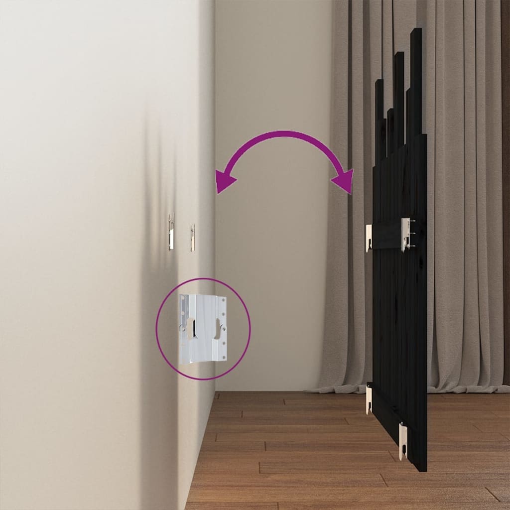 Testiera da Parete Nera 82,5x3x80 cm in Legno Massello di Pino - homemem39