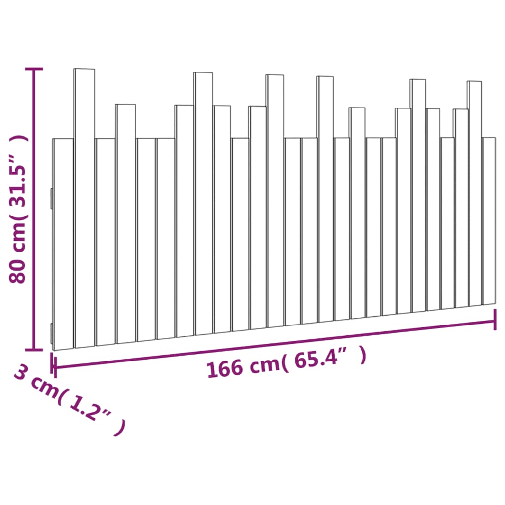 Testiera da Parete Nera 166x3x80 cm in Legno Massello di Pino - homemem39
