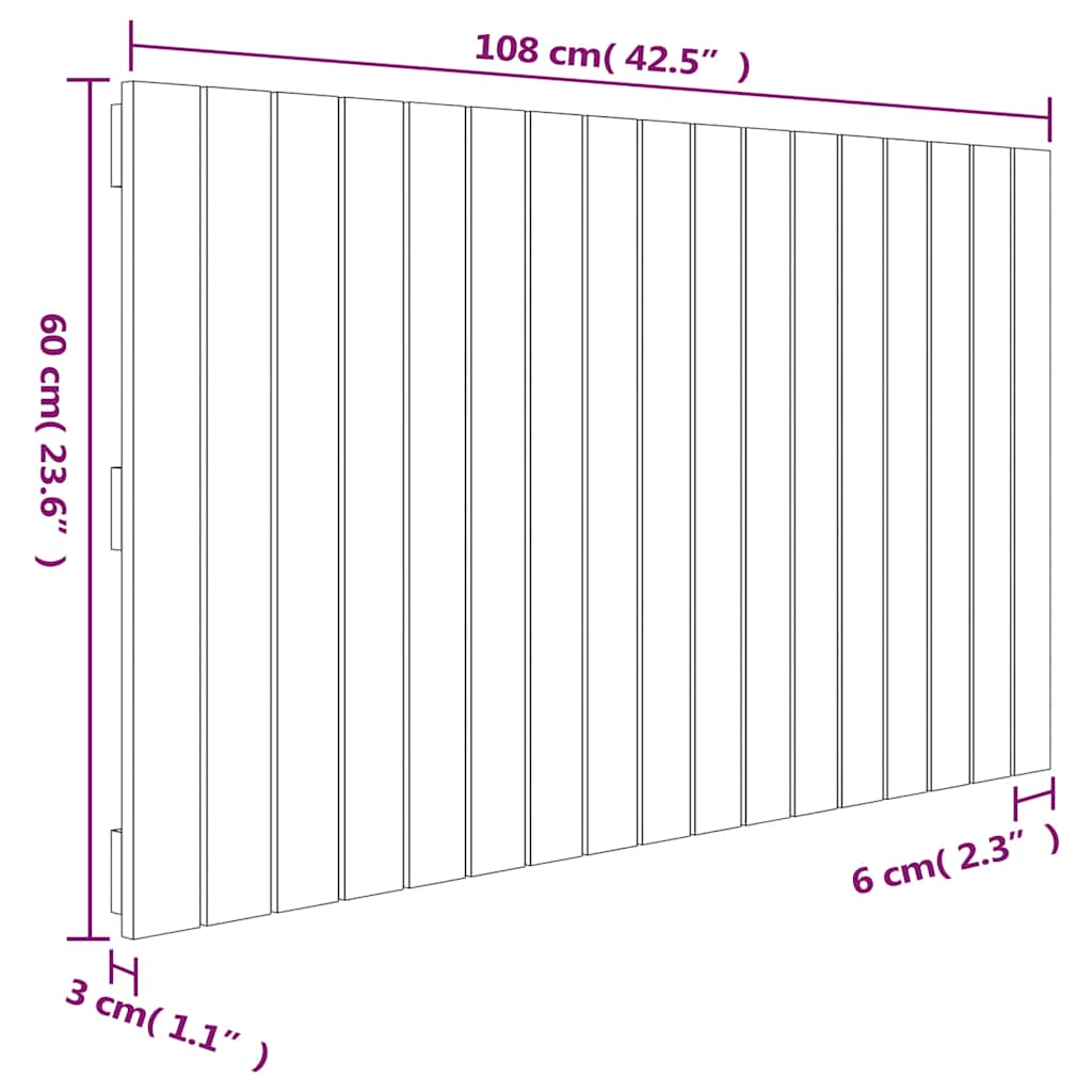 Testiera da Parete Bianca 108x3x60 cm in Legno Massello di Pino | homemem39