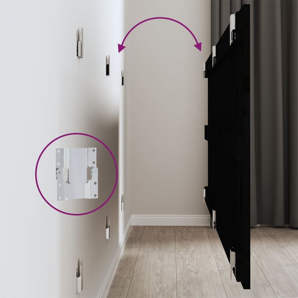 Testiera da Parete Nera 166x3x60 cm in Legno Massello di Pino - homemem39