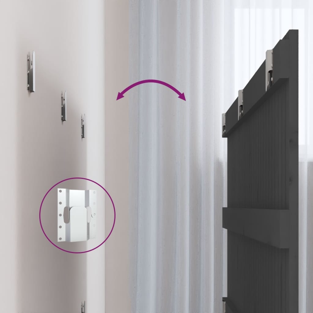 Testiera da Parete Grigia 185x3x60 cm in Legno Massello di Pino - homemem39