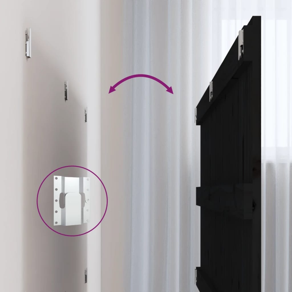 Testiera da Parete Nera 204x3x90 cm in Legno Massello di Pino - homemem39