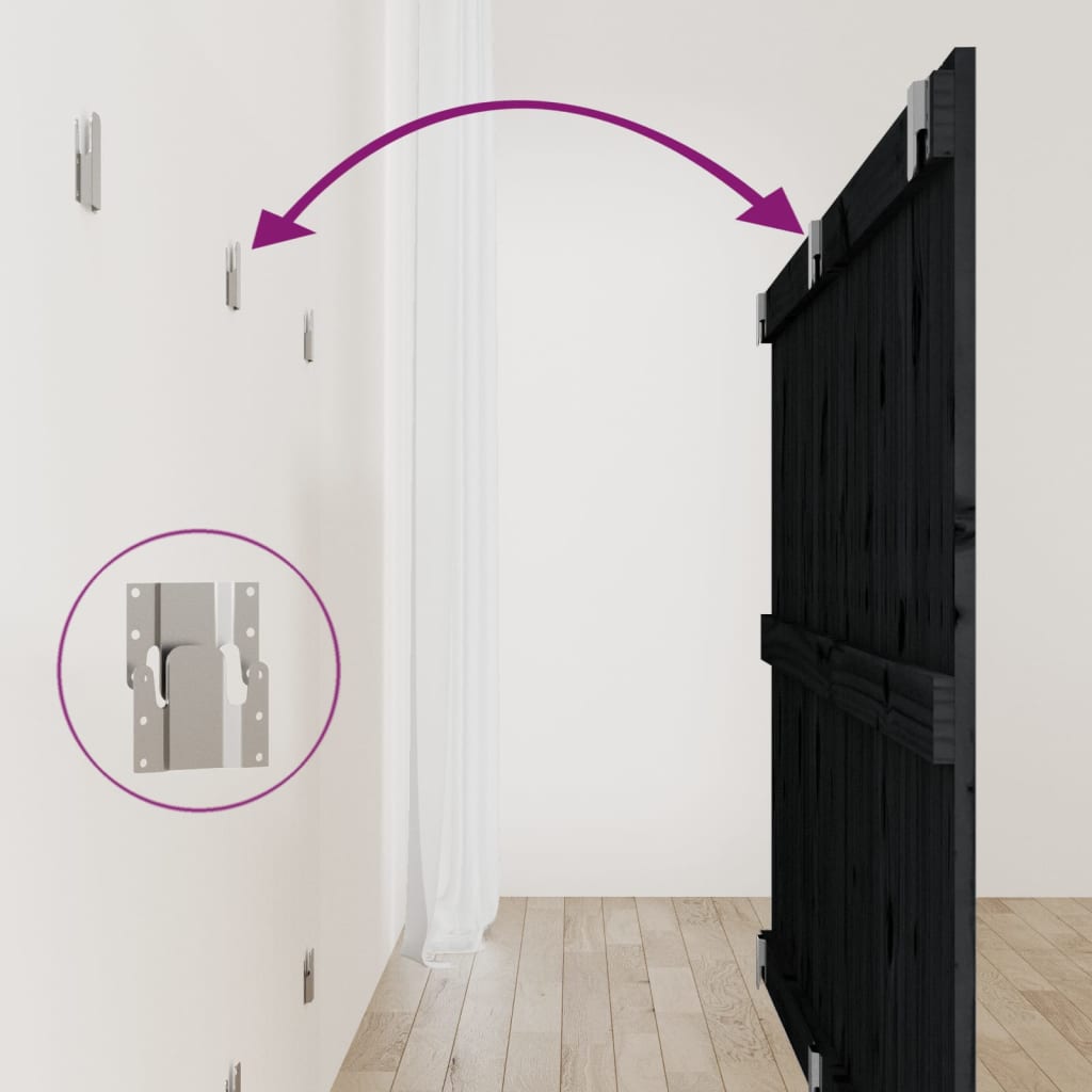 Testiera da Parete Nera 159,5x3x90 cm in Legno Massello di Pino - homemem39