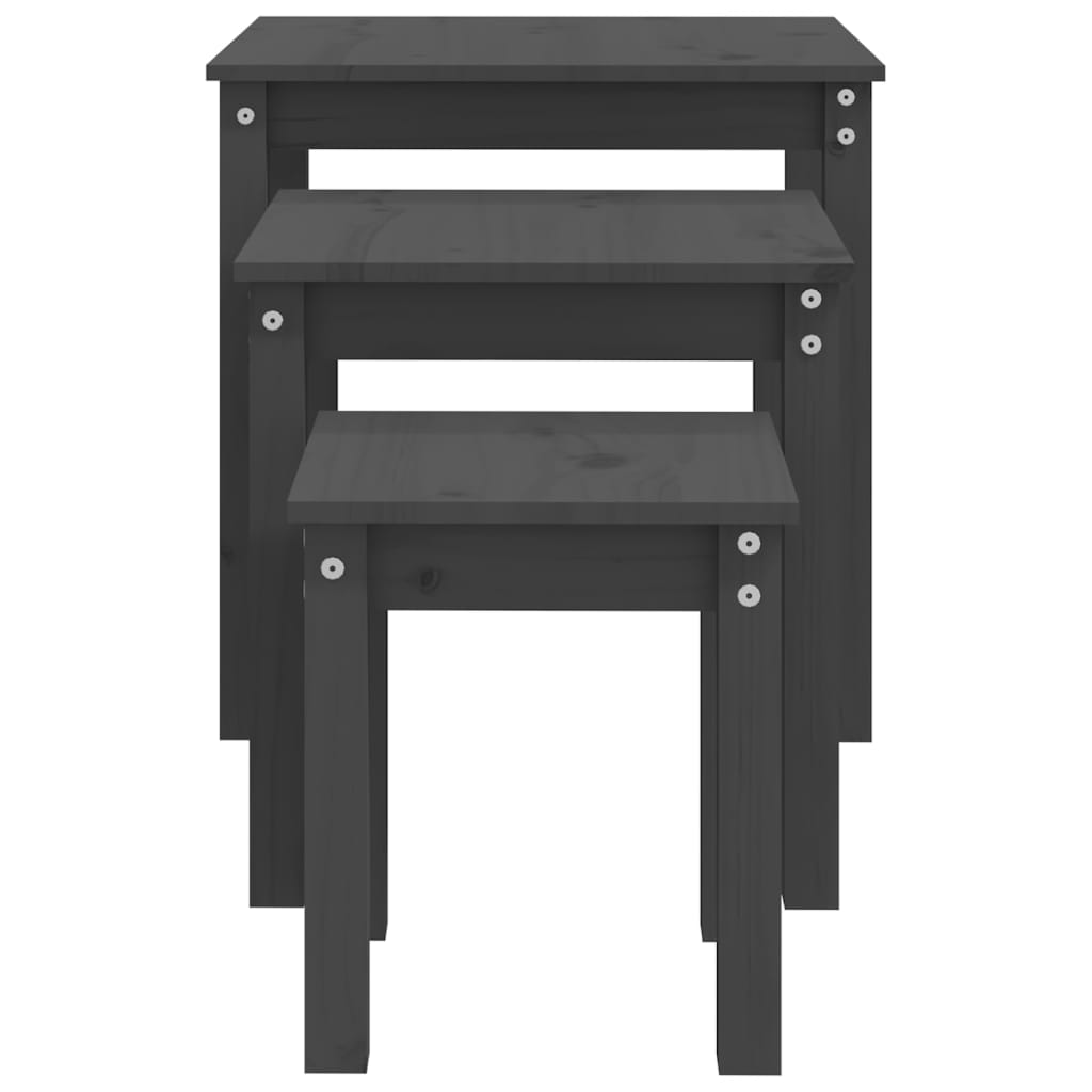 Tavolini a Incastro 3 pz Grigio in Legno Massello di Pino