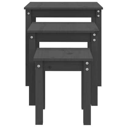 Tavolini a Incastro 3 pz Grigio in Legno Massello di Pino