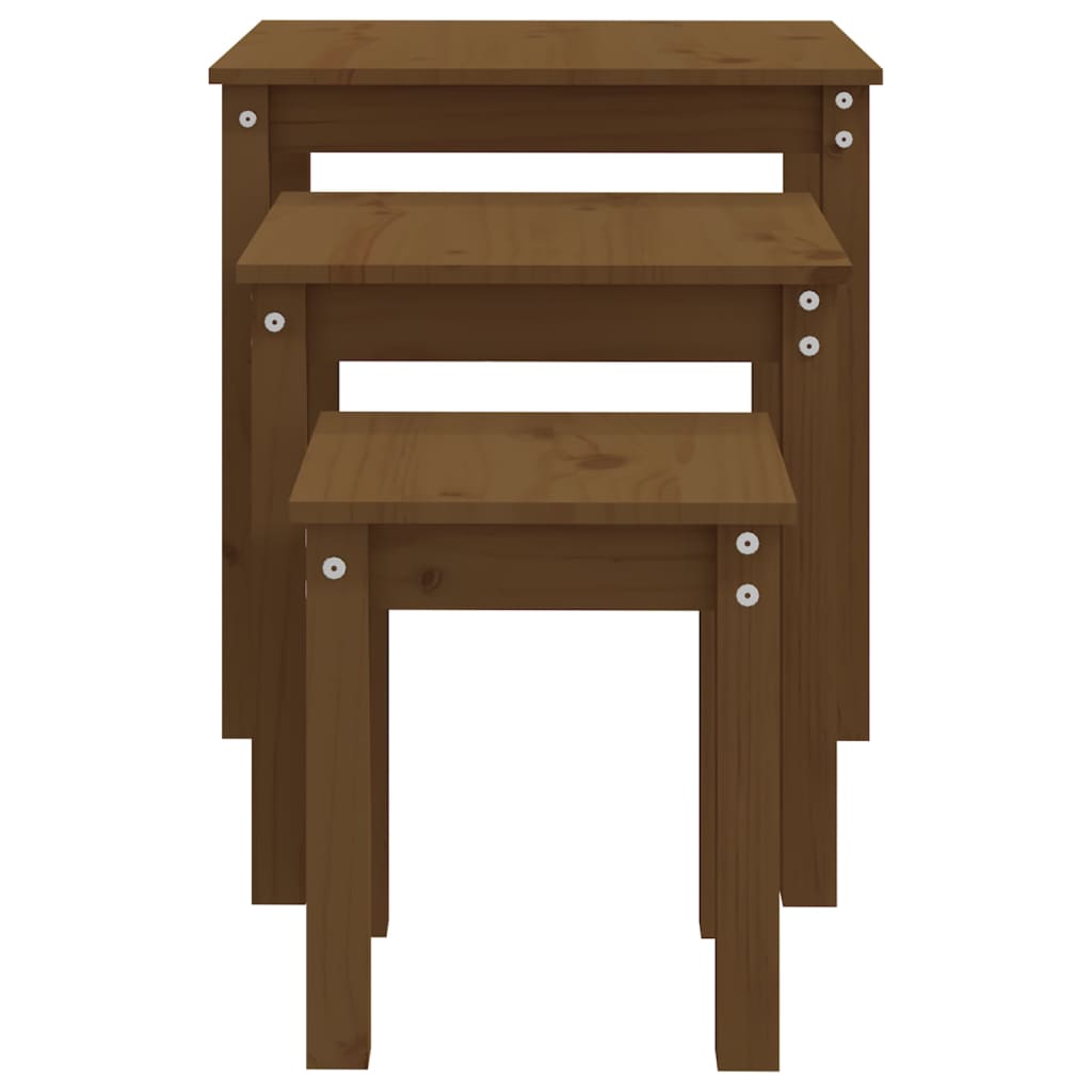 Tavolini a Incastro 3pz Marrone Ambra in Legno Massello di Pino