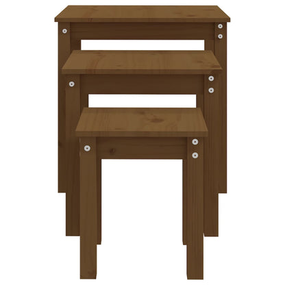 Tavolini a Incastro 3pz Marrone Ambra in Legno Massello di Pino