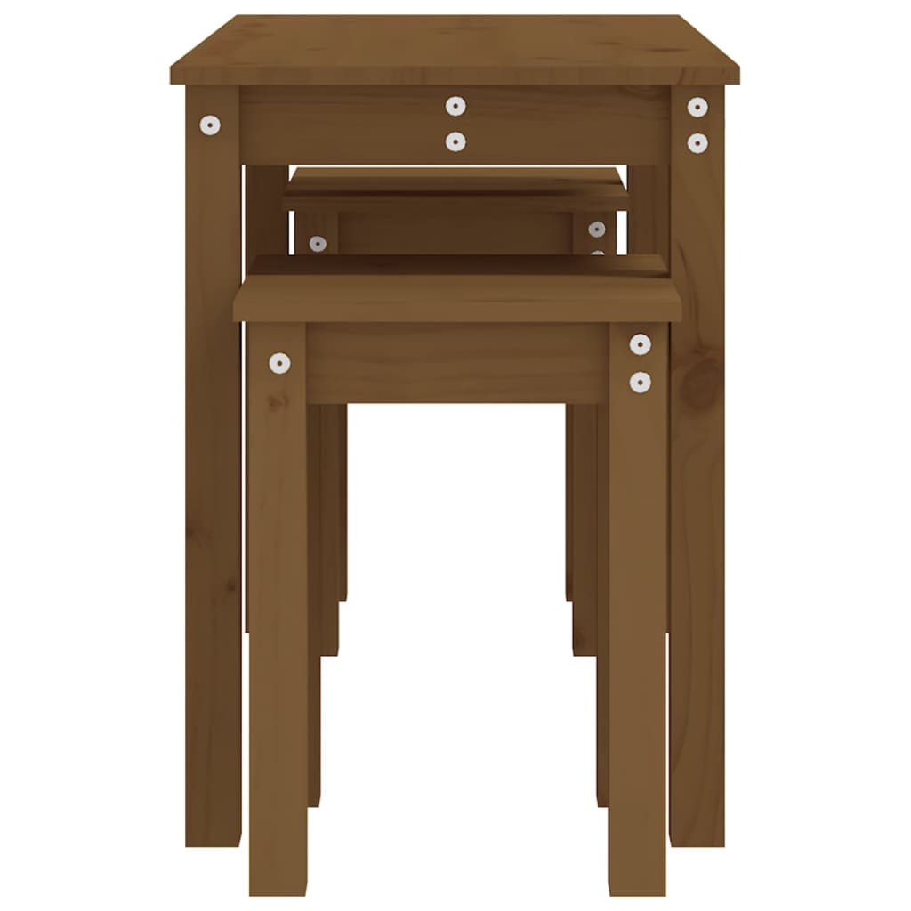 Tavolini a Incastro 3pz Marrone Ambra in Legno Massello di Pino - homemem39