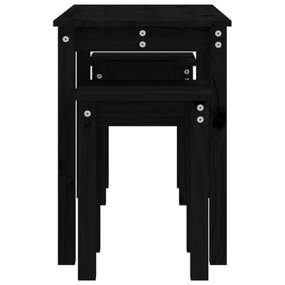 Tavolini a Incastro 3 pz Nero in Legno Massello di Pino - homemem39