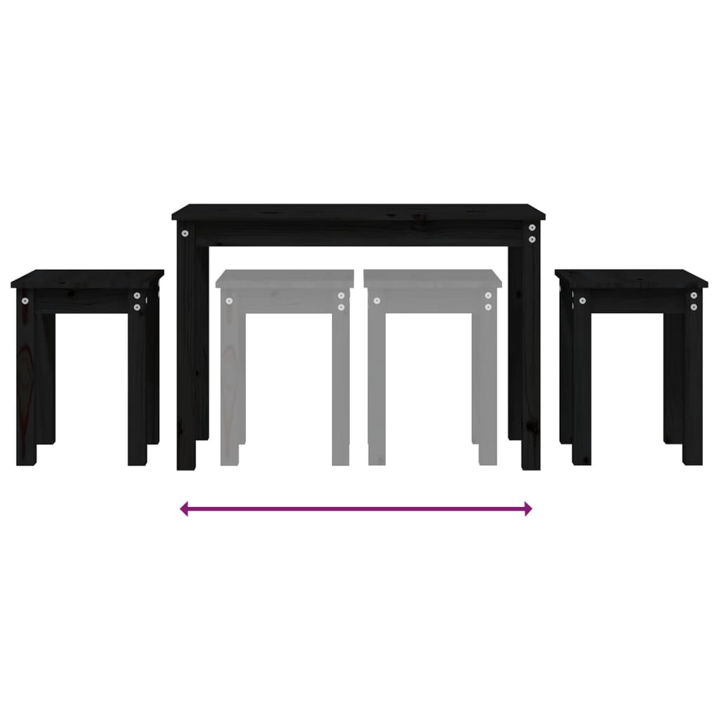 Tavolini a Incastro 3 pz Nero in Legno Massello di Pino - homemem39