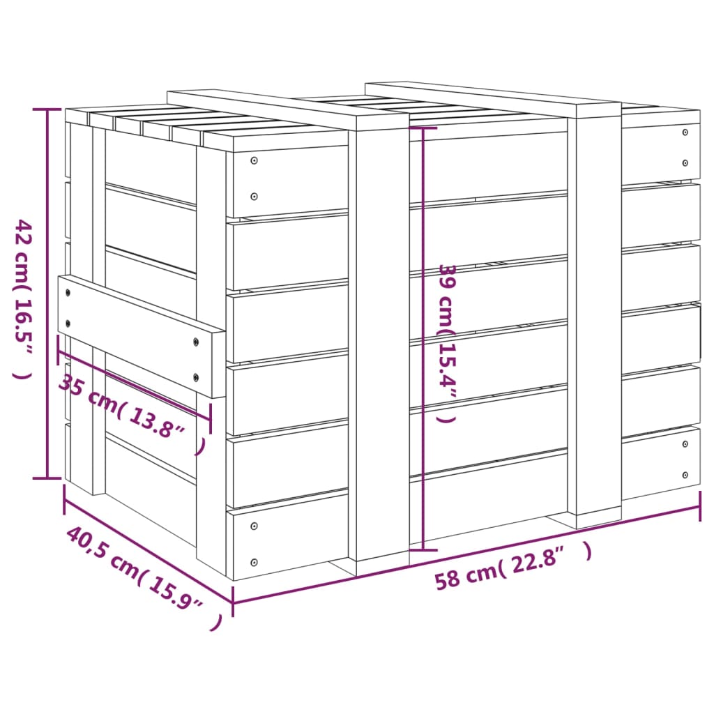 Contenitore Portaoggetti 58x40,5x42 cm Legno Massello di Pino