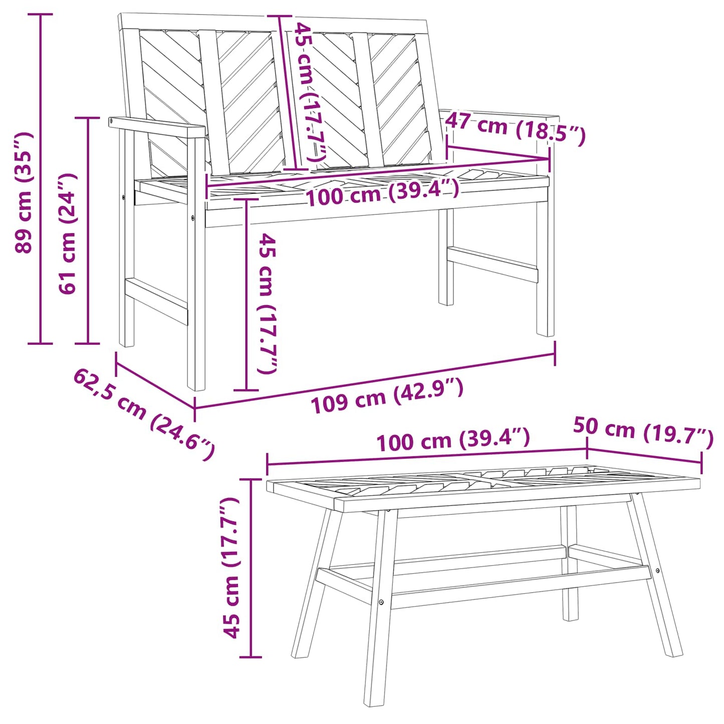 Set Lounge da Giardino 3 pcs Marrone Legno di Acacia Massello