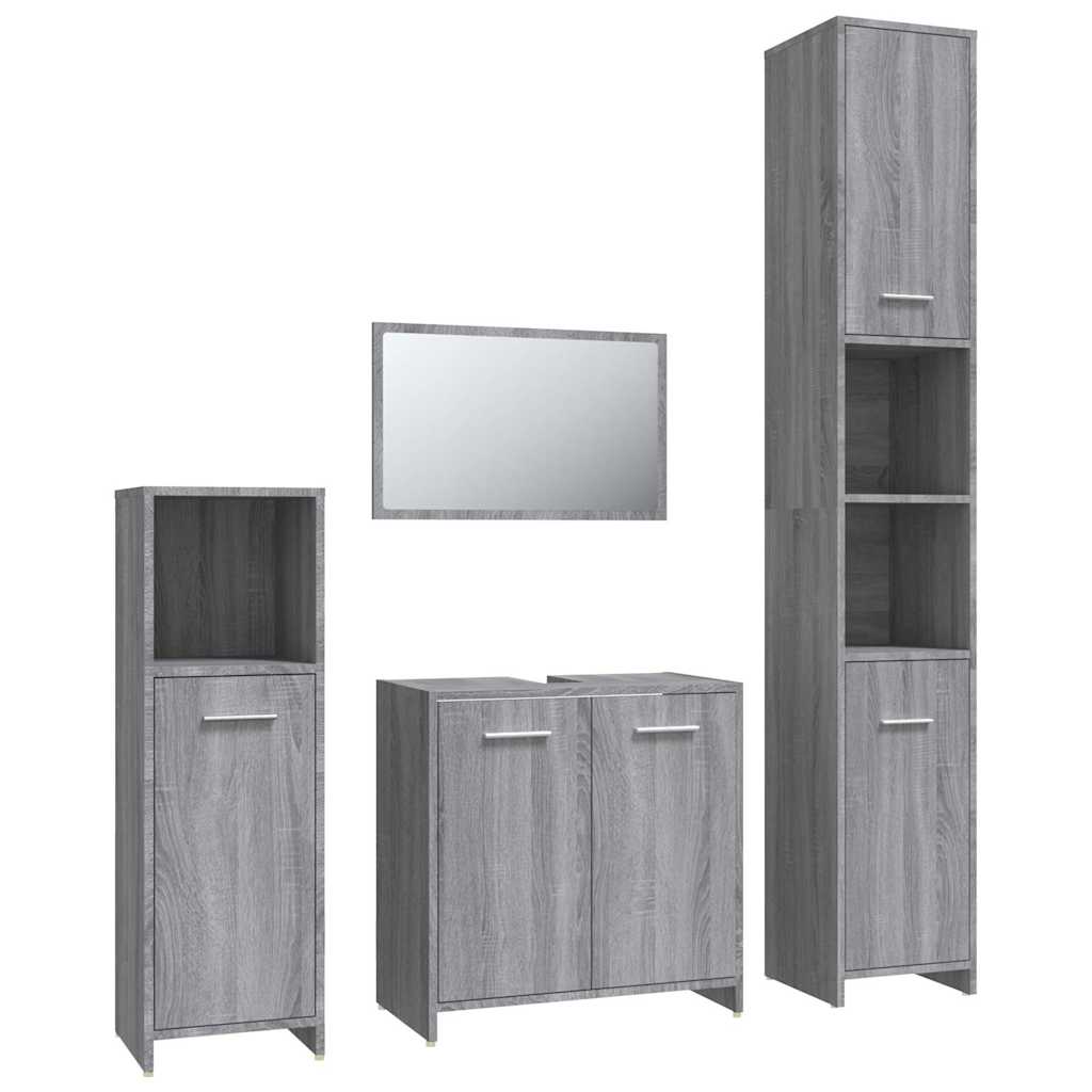 Set Mobili da Bagno 4 pz Grigio Sonoma in Legno Multistrato | homemem39