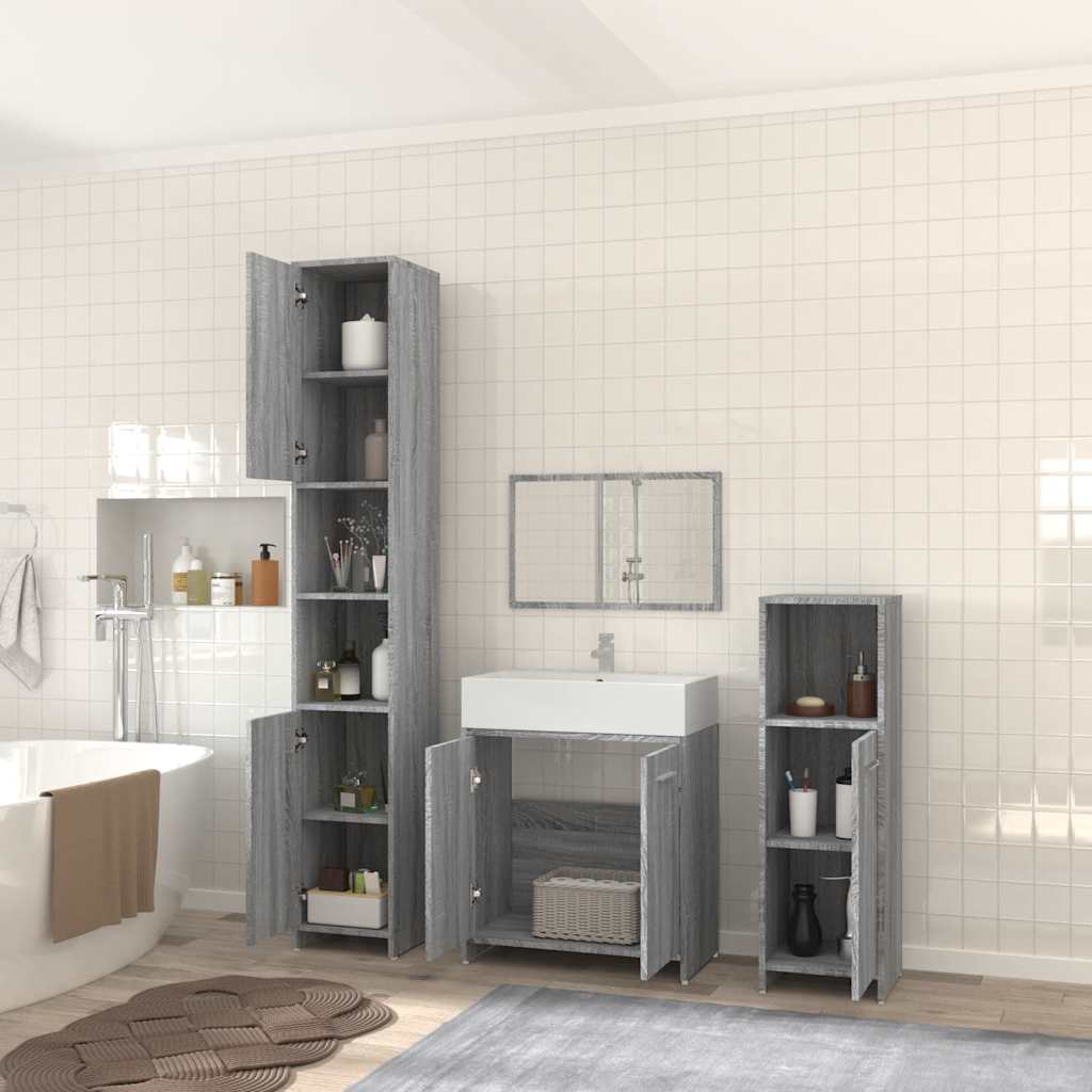 Set Mobili da Bagno 4 pz Grigio Sonoma in Legno Multistrato | homemem39