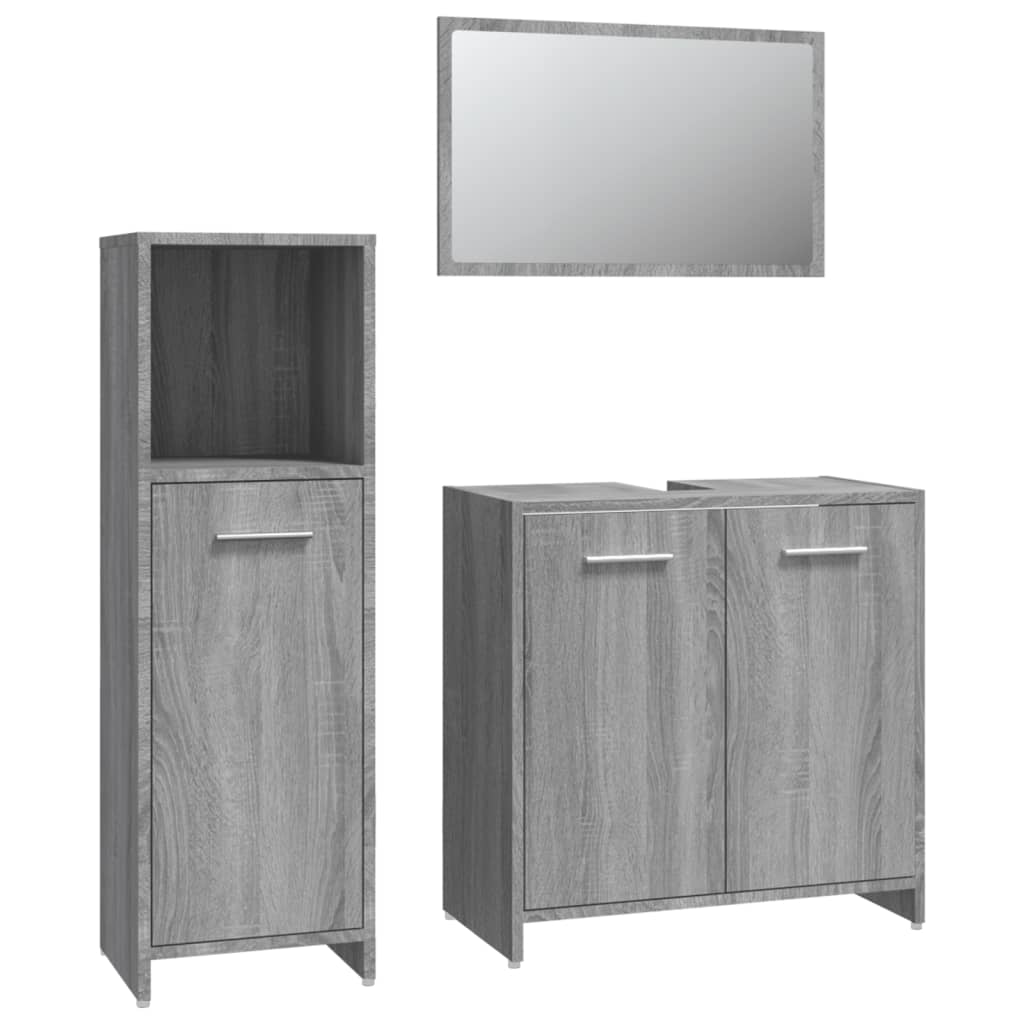 Set Mobili da Bagno 3 pz Grigio Sonoma in Legno Multistrato | homemem39