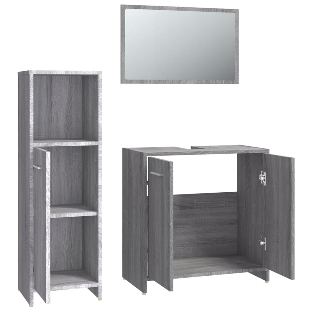 Set Mobili da Bagno 3 pz Grigio Sonoma in Legno Multistrato | homemem39