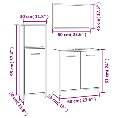 Set Mobili da Bagno 3 pz Grigio Sonoma in Legno Multistrato | homemem39